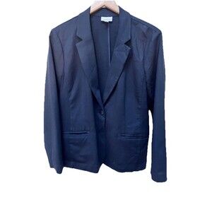 J Jill Essential Stretch Cotton One Button Blazer Jacket Navy Blue Womens Sz M